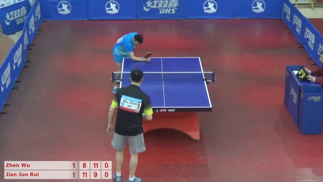 Wu Zhen Vs Rui Jian Jun； 8:11, 11:9, 11:9, 11:8; 3:1