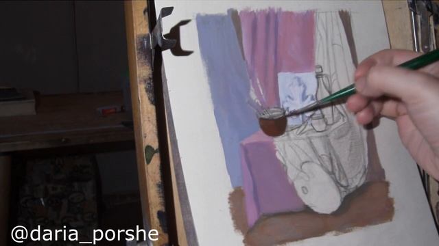 Процесс написания эскиза натюрморта гуашью / Process of writing still life gouache смотреть онлайн