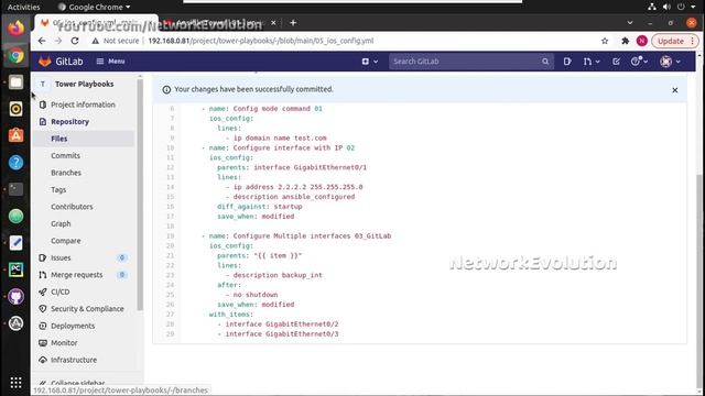 Ansible Tower/AWX GitLab:Part2 Commit Local Playbook using Git commands CICD for Network Automation смотреть онлайн