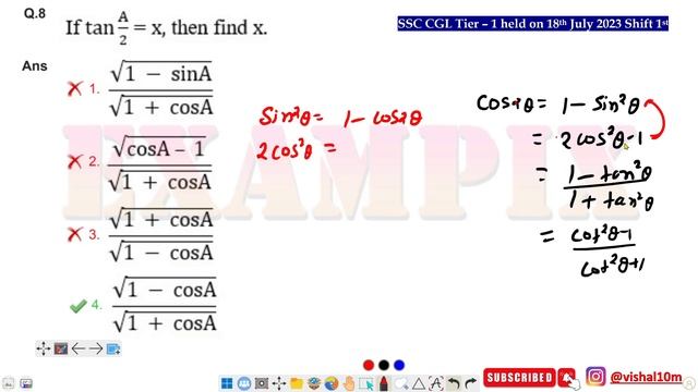 If tan 1 * A/2 = x , then find x. смотреть онлайн