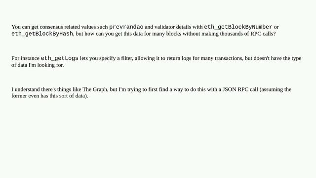 Ethereum: How to get consensus layer data for many blocks in a single RPC call? смотреть онлайн
