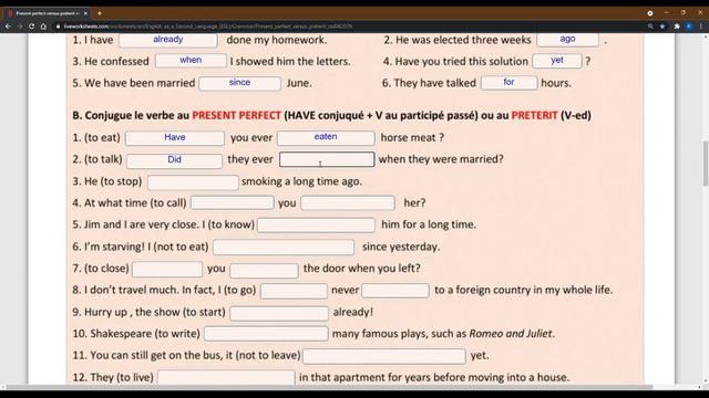3e - Correction Liveworksheet Present Perfect and Preterit смотреть онлайн