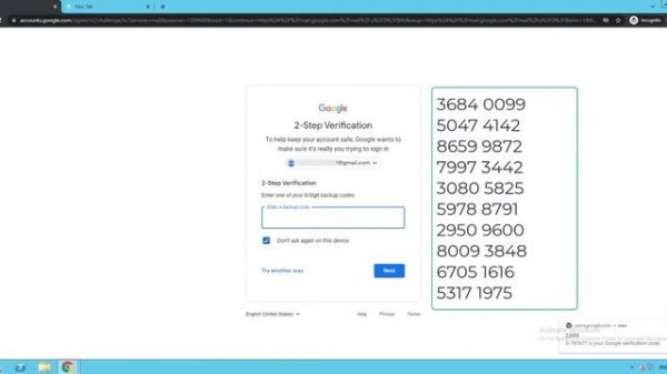 Google Voice - Шаг 1. Как зайти в свой Google аккаунт с помощью резервных кодов