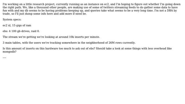 PostgresQL on Amazon EBS volume, realistic performance, or move to something more lightweight? смотреть онлайн