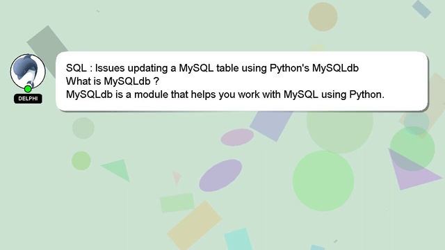 SQL : Issues updating a MySQL table using Python's MySQLdb смотреть онлайн