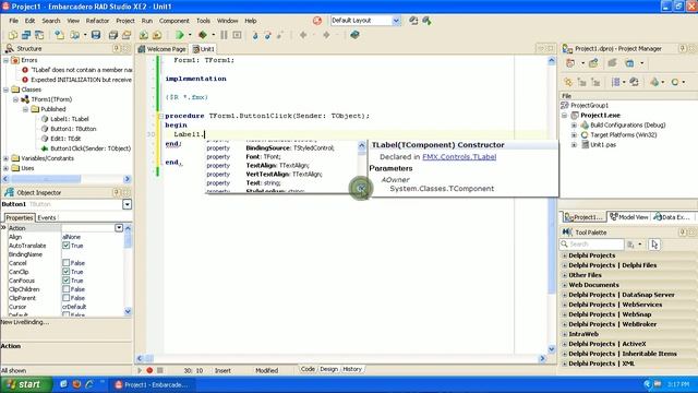 Learning to program Delphi tutorial 1 - Hello World - Pascal - Rad Studio XE2 смотреть онлайн