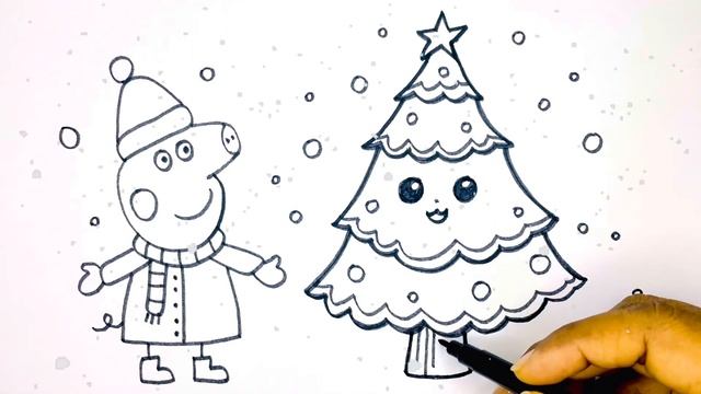 Peppa pig celebrating Christmas Drawing, Painting and Colouring for kids and toddlers #drawing смотреть онлайн