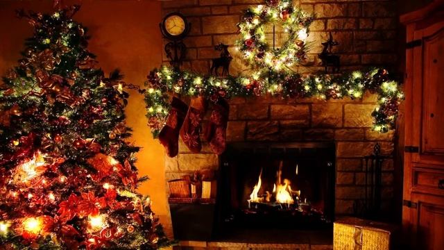 Новогодний огонь в камине | Огонь горит в камине со звуком для сна 6 часов | Релакс на Рождество смотреть онлайн