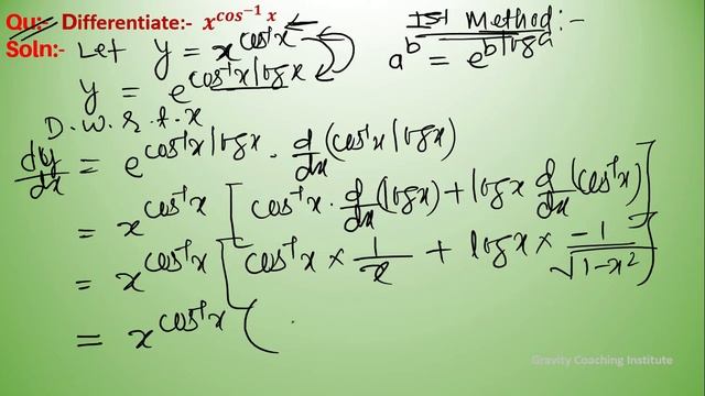 Q21 | Differentiate X^cos^(-1)x | Derivative Of X To The Power Cos Inverse X | X^cos^(-1)x