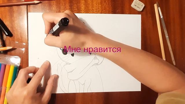 Как нарисовать мультяшного котика в шарфике. смотреть онлайн