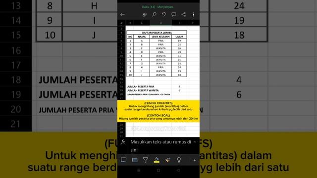 PERBEDAAN COUNTIF DENGAN COUNTIFS EXCEL | MICROSOFT EXCEL ANDROID PEMULA - LANGSUNG TUTORIAL смотреть онлайн