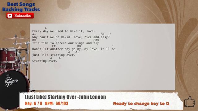 🥁 (Just Like) Starting Over -John Lennon Drums Backing Track with chords and lyrics смотреть онлайн