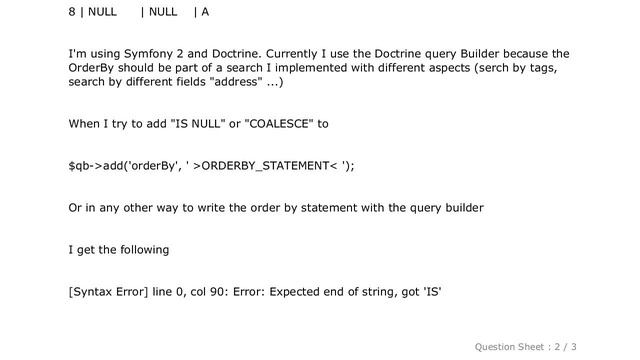 MySQL : Using IS NULL and COALESCE in OrderBy Doctrine Querybuilder смотреть онлайн
