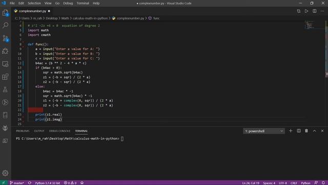 Implementing quadratic equation for complex number in python смотреть онлайн