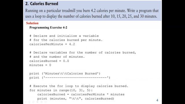 Python program used For Loop to determine total bug collected in 5 days and calories burned. смотреть онлайн