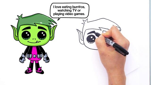 How to Draw Beast Boy from Teen Titans Go Cute step by step смотреть онлайн