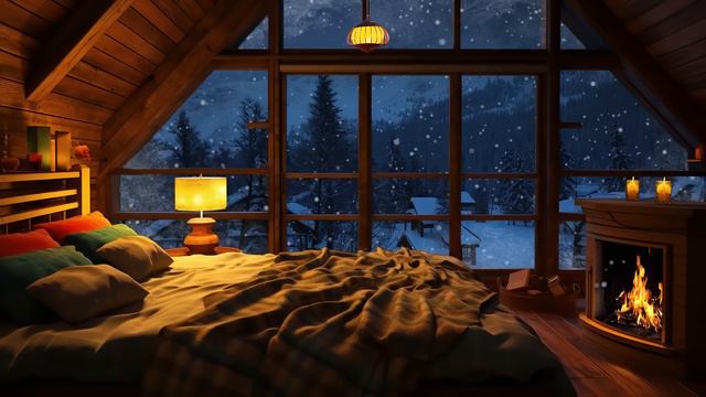 Cozy Reading Nook Ambience with Peaceful Piano Music Snowfall & Warm Fireplace Sounds for Sleep смотреть онлайн