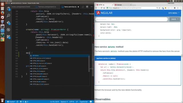 Angular 2 Heroes Walkthrough Tutorial pt: 8 Delete Hero смотреть онлайн