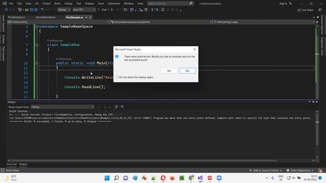 Visual Studio IDE - Setting up Startup Object for running CSharp Code (C#.Net - Session 13) смотреть онлайн