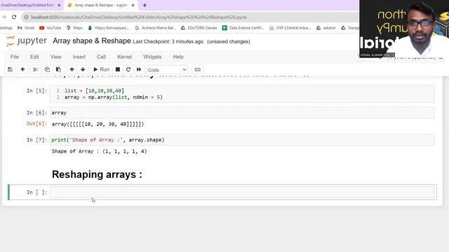 Numpy Library| Array Shape | Array Reshape | PART 4 | VKS Sir смотреть онлайн