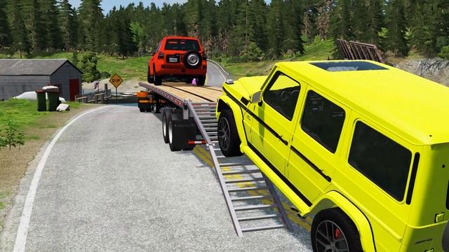 Double Flatbed Trailer Truck vs speed bumps Busses vs speed bumps Beamng JIYAN Games #031 смотреть онлайн