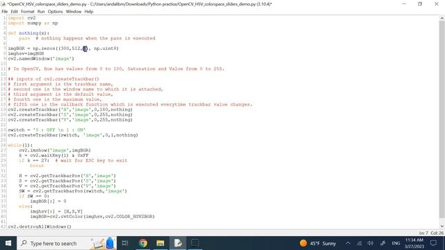 OpenCV: HSV ColorSpace Intuition Using a GUI with Trackbars смотреть онлайн