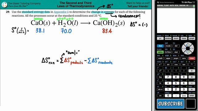 16.29d | Determine the change in entropy for CaO(s) + H2O(l) → Ca(OH)2(s) смотреть онлайн
