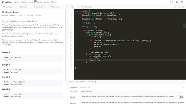 394. Decode String LeetCode Java solution смотреть онлайн