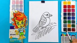 Как нарисовать СИНИЧКУ - уроки рисования для детей - синица