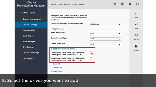 How to add a hard drive to an existing RAID array using the Lenovo XClarity Provisioning Manager GU смотреть онлайн