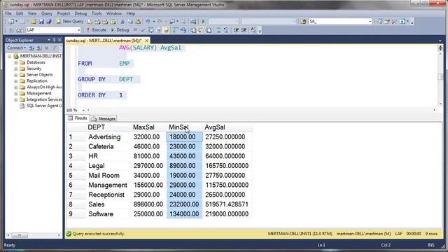 SQL MAX() FUNCTION, MIN() FUNCTION, AVG() FUNCTION, GROUP BY смотреть онлайн
