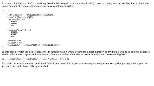 Databases: MongoDB: Is it possible to search for two fields whose array sizes don't match? смотреть онлайн