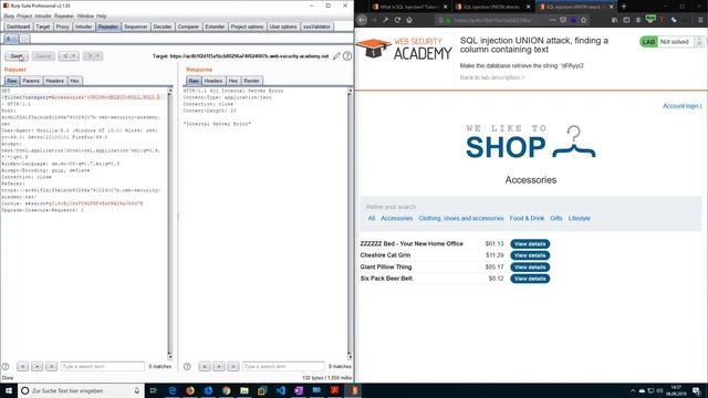 SQL injection UNION attack, finding a column containing text (Video solution) смотреть онлайн