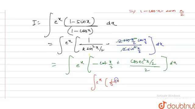 `int(e^x(1-sinx))/(1-cosx)dx`