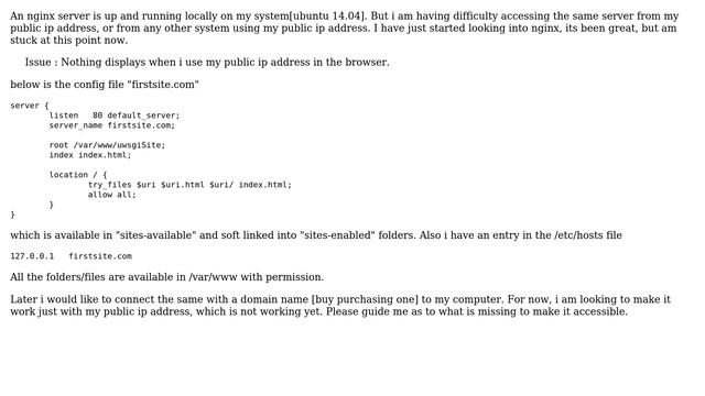 Nginx - access from a public ip address - ubuntu 14.04 смотреть онлайн