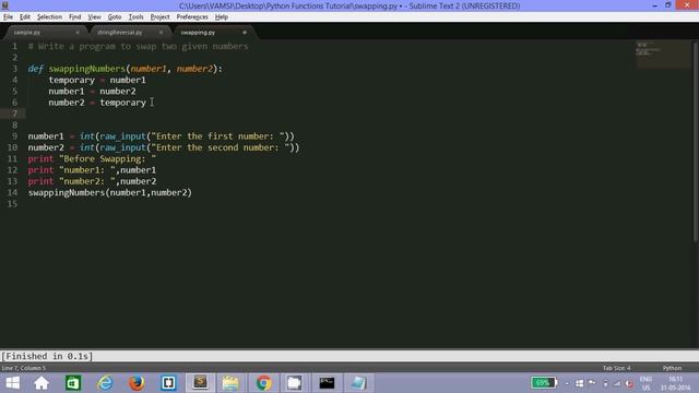Step 3.3 : Swapping two numbers using functions in python смотреть онлайн