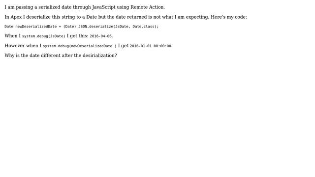 Salesforce: JSON.deserialize for Date.class returning a wrong date смотреть онлайн