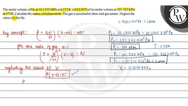, The molar volume of He at 10.1325 MPa and 273  K is 0.011075 of its molar volume at 101.325 KPa.. смотреть онлайн