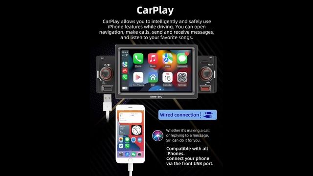 SWM151C 5 inch Car Radio 1 Din CarPlay Android Auto Multimedia смотреть онлайн