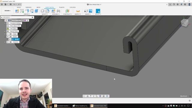 Let's Model! - Sheet Metal Rail | Autodesk Fusion 360 | 3D model, flat pattern DXF, drawing смотреть онлайн