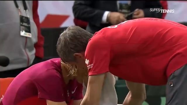 Denis Shapovalov hits chair umpire in the face and gets disqualified || DAVIS CUP 2017 || смотреть онлайн