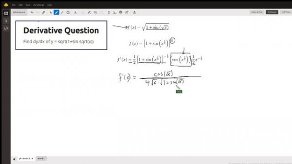 Find the derivative of a function involving square roots and a trig function.