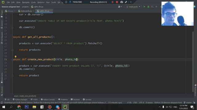 Как связать Базу данных при SQLite и Aiogram на Python? - Третья часть ПРАКТИЧЕСКОЕ ПРОГРАММИРОВАНИ смотреть онлайн
