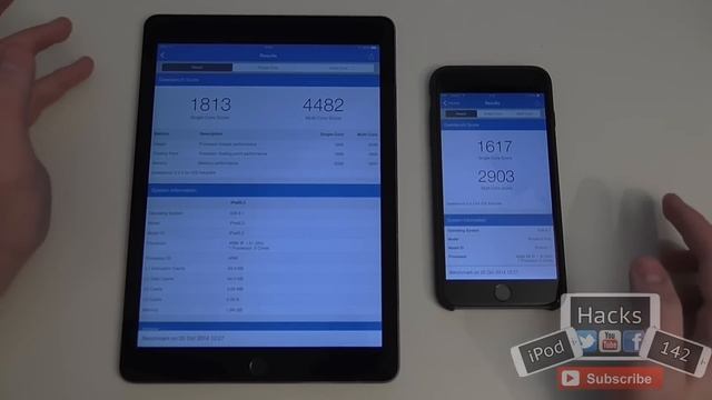 iPad Air 2 vs iPhone 6 Plus Benchmark Test (Geekbench 3) смотреть онлайн