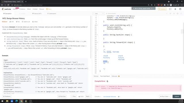 LeetCode 1472 | Design Browser History | Stack | Java смотреть онлайн