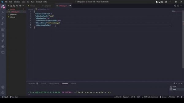 VS Code: format on save settings.json