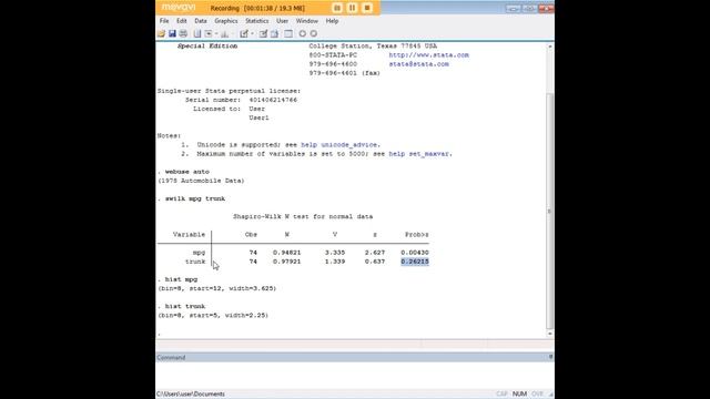 Stata Shapiro Wilk test of normality смотреть онлайн