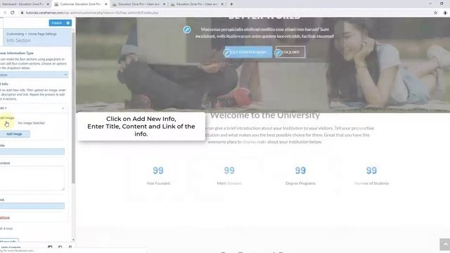How to Configure Info Section on homepage | Education Zone Pro WordPress Theme смотреть онлайн