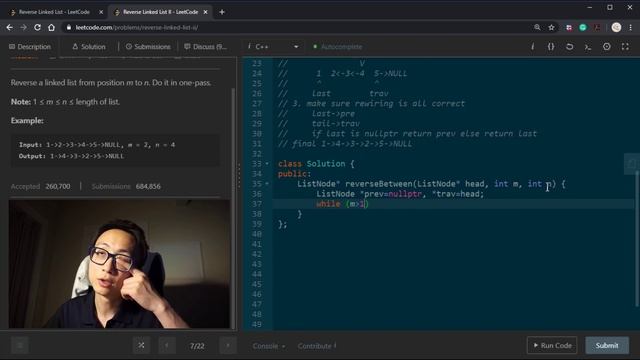 Leetcode 92 Reverse Linked List II смотреть онлайн