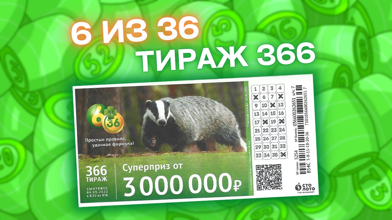 6 ИЗ 36 тираж 366, 04 сентября, Проверить билет лотереи 6из36, Столото смотреть онлайн